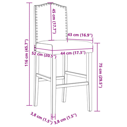 Chaises de bar 2 pcs. Bois d'hévéa massif et tissu