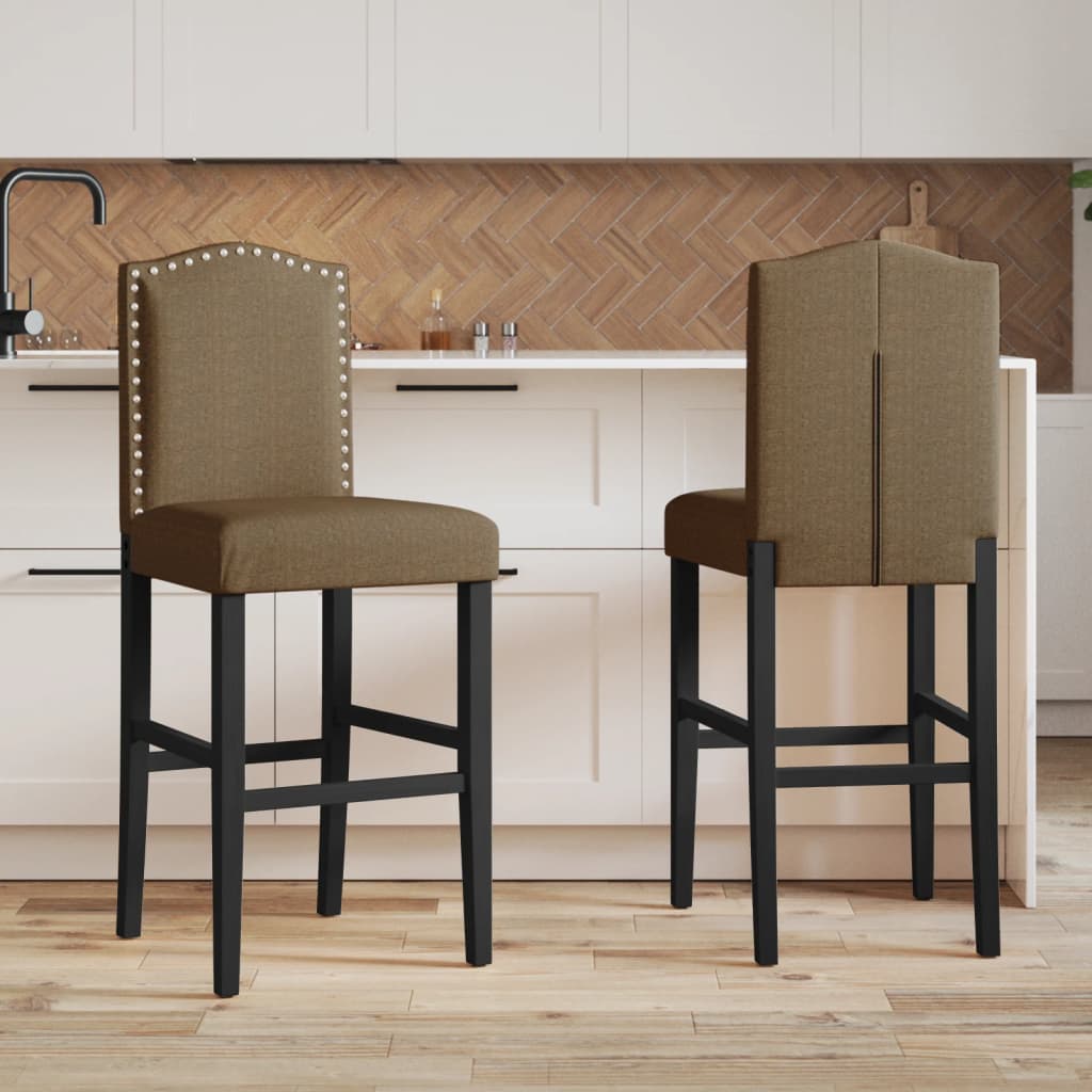 Chaises de bar 2 pcs. Bois d'hévéa massif et tissu