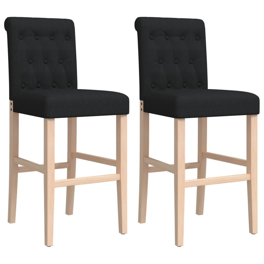 Chaises de bar 2 pcs. Bois d'hévéa massif et tissu