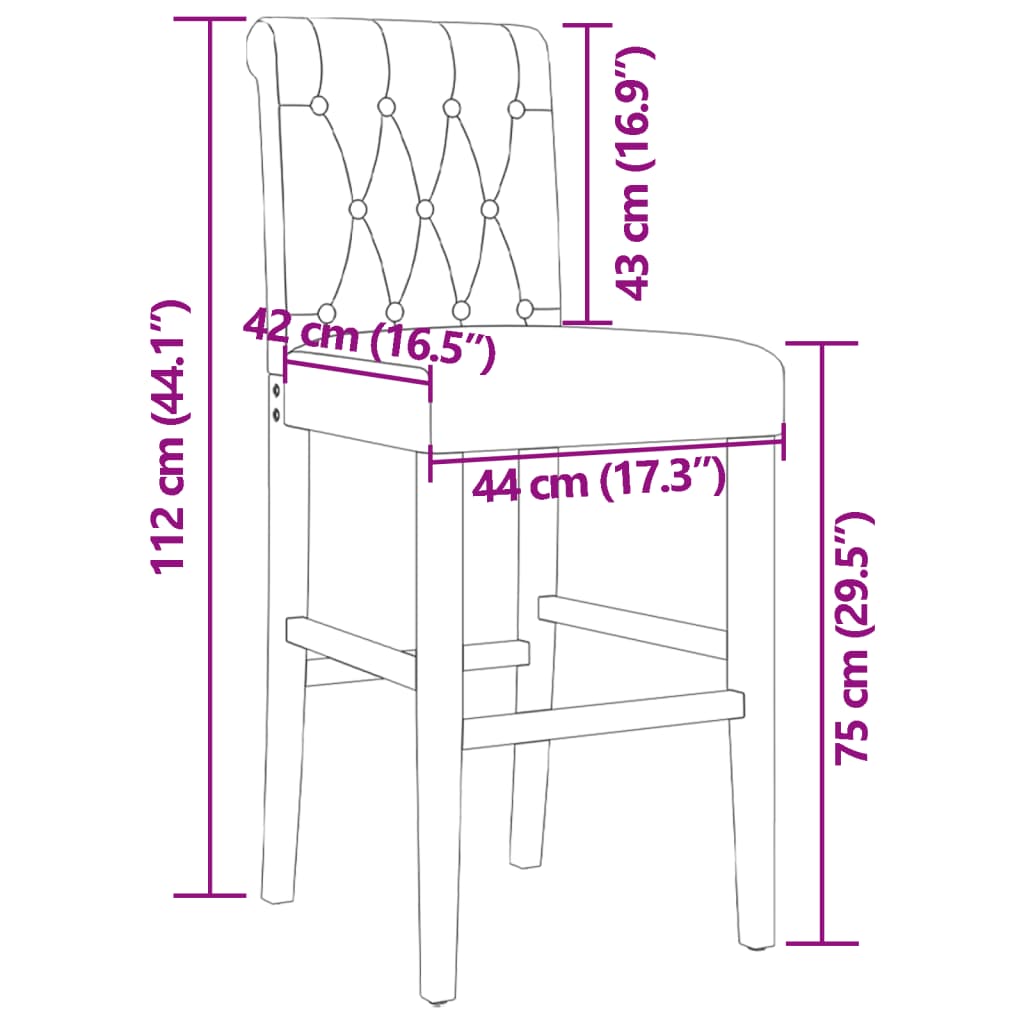 Chaises de bar 2 pcs. Bois d'hévéa massif et tissu