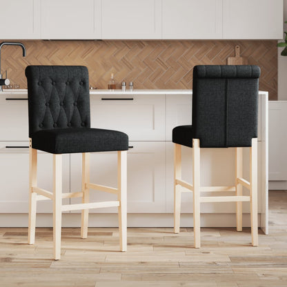 Chaises de bar 2 pcs. Bois d'hévéa massif et tissu