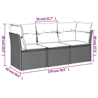 3-tlg. Garten-Sofagarnitur mit Kissen Hellgrau Poly Rattan