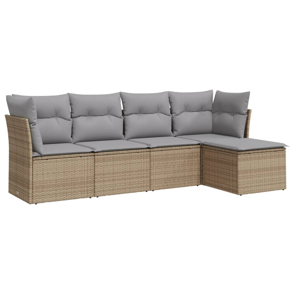 5-tlg. Garten-Sofagarnitur mit Kissen Beige Poly Rattan