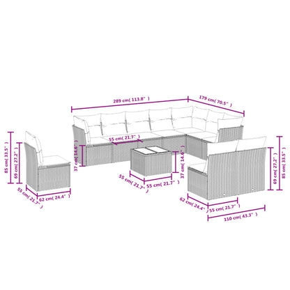 11-tlg. Garten-Sofagarnitur mit Kissen Schwarz Poly Rattan