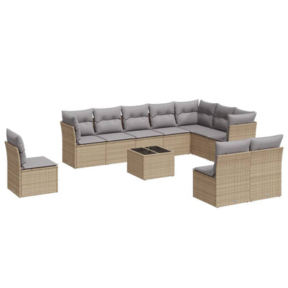 11-tlg. Garten-Sofagarnitur mit Kissen Beige Poly Rattan