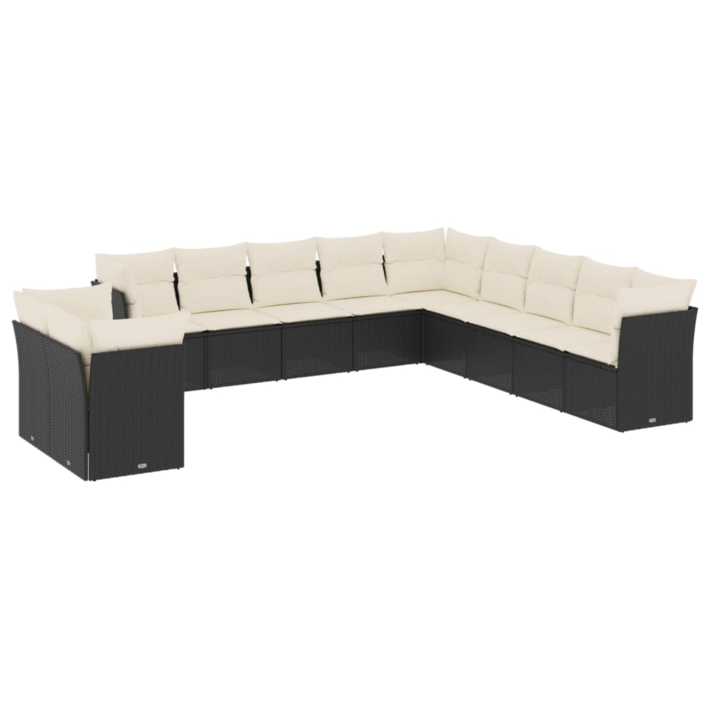 11 pièces. Ensemble de canapé de jardin avec coussin en polyrotin noir