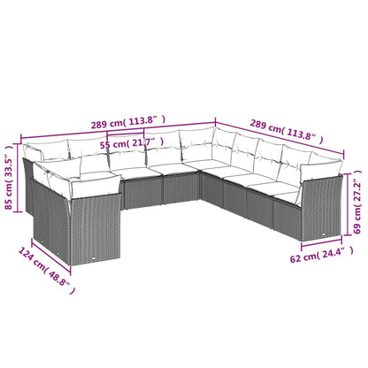 11 pièces. Ensemble de canapé de jardin avec coussin en polyrotin noir