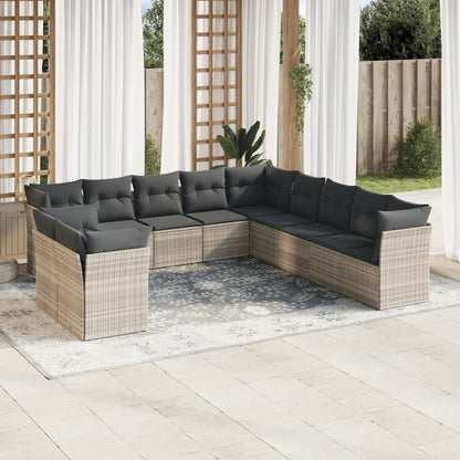 11-tlg. Garten-Sofagarnitur mit Kissen Hellgrau Poly Rattan