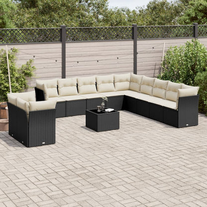 12-tlg. Garten-Sofagarnitur mit Kissen Schwarz Poly Rattan