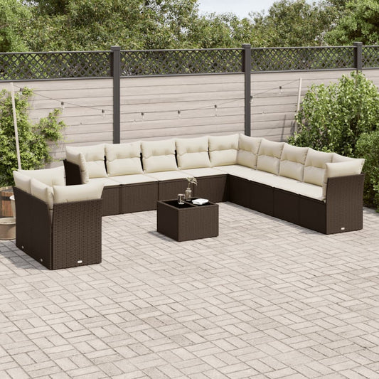 12-tlg. Garten-Sofagarnitur mit Kissen Braun Poly Rattan