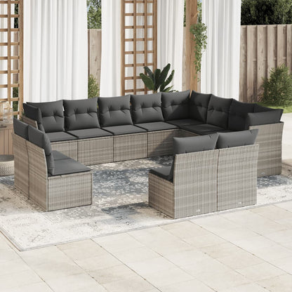 12-tlg. Garten-Sofagarnitur mit Kissen Hellgrau Poly Rattan