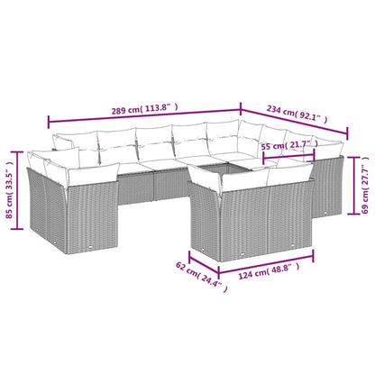 12-tlg. Garten-Sofagarnitur mit Kissen Hellgrau Poly Rattan