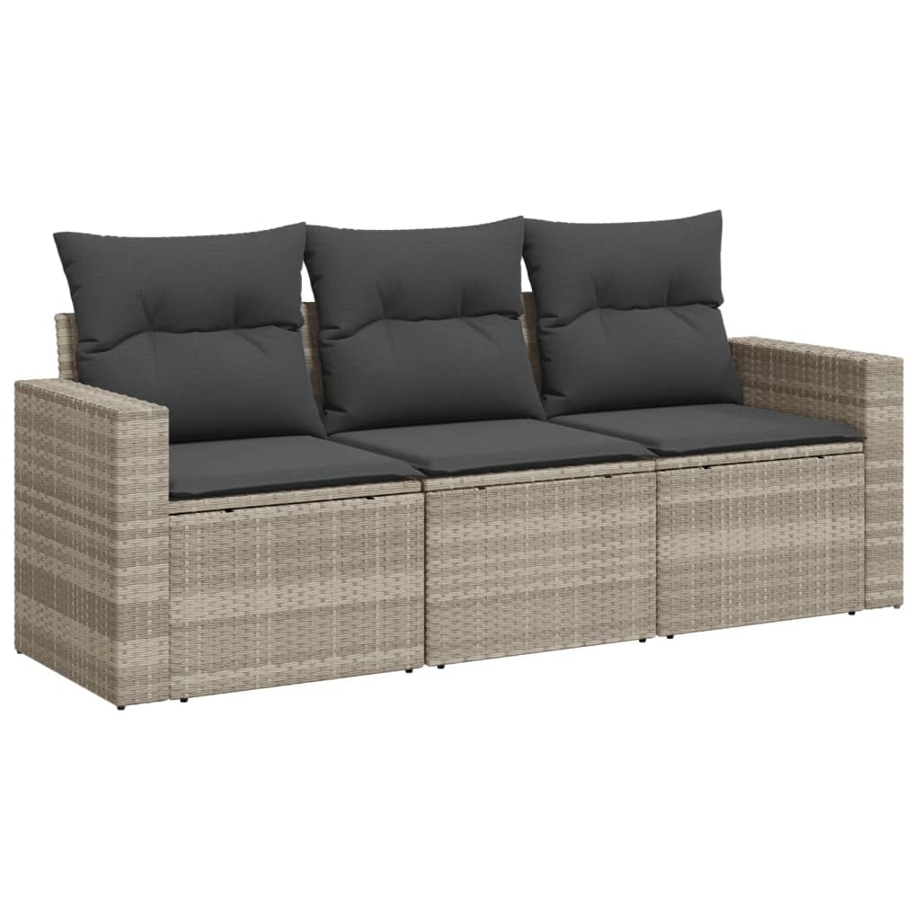 3-tlg. Garten-Sofagarnitur mit Kissen Hellgrau Poly Rattan