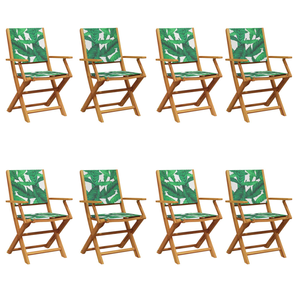 Chaises de jardin 8 pcs pliables tissu vert et bois massif