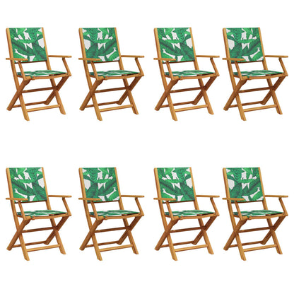 Chaises de jardin 8 pcs pliables tissu vert et bois massif