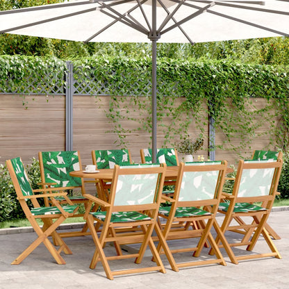 Chaises de jardin 8 pcs pliables tissu vert et bois massif