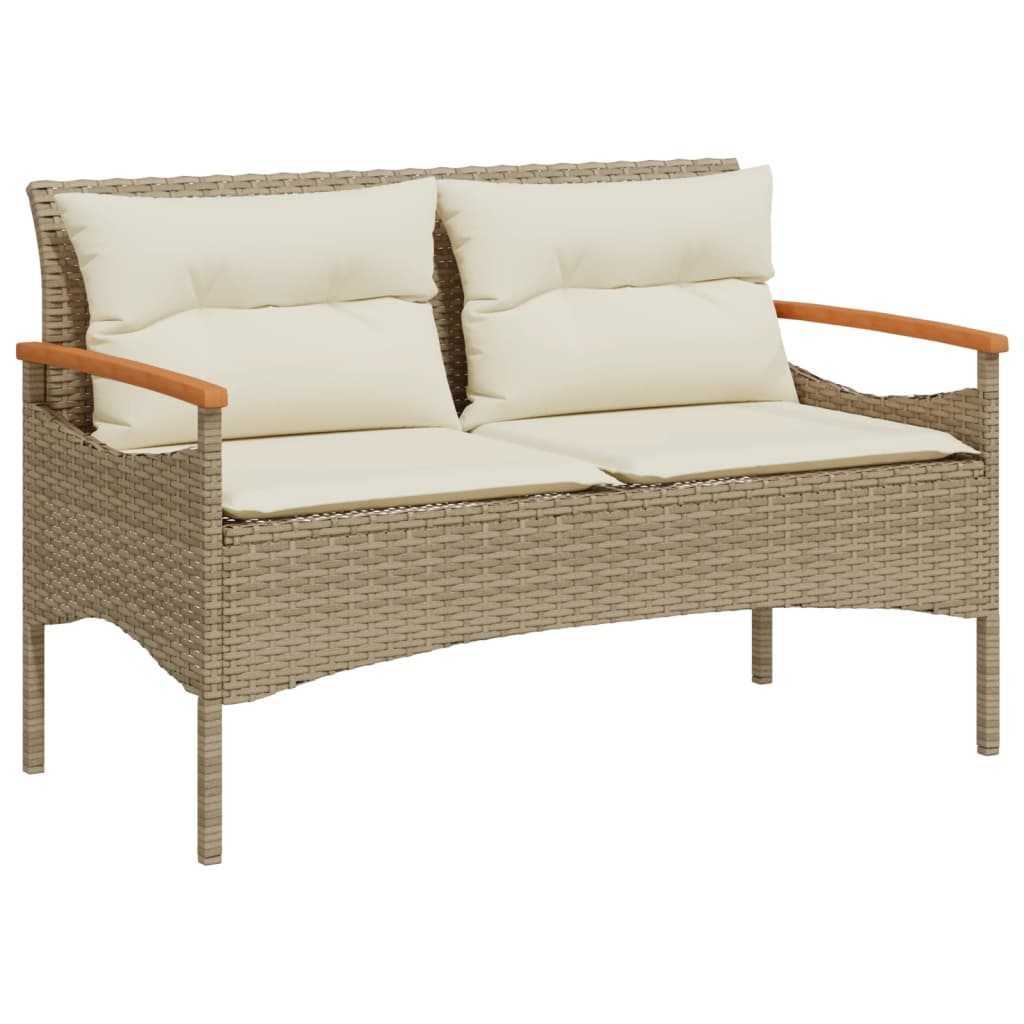 Banc de jardin avec coussins 116x62,5x74 cm poly rotin beige