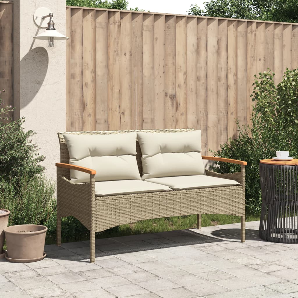 Banc de jardin avec coussins 116x62,5x74 cm poly rotin beige