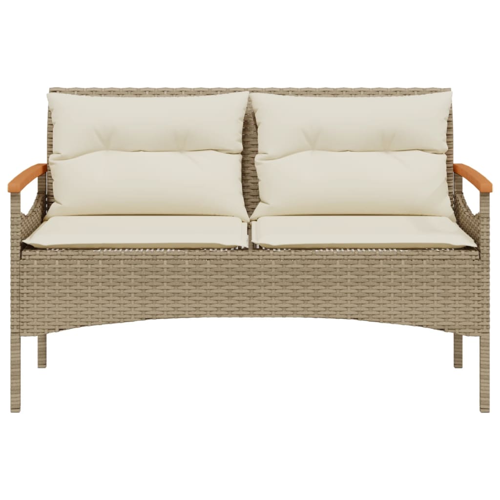 Banc de jardin avec coussins 116x62,5x74 cm poly rotin beige