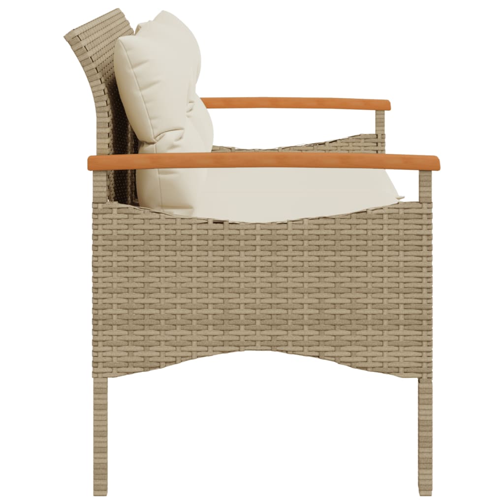 Banc de jardin avec coussins 116x62,5x74 cm poly rotin beige