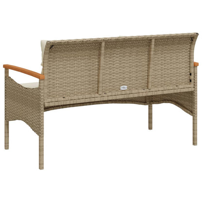 Banc de jardin avec coussins 116x62,5x74 cm poly rotin beige