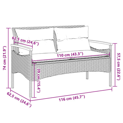 Banc de jardin avec coussins 116x62,5x74 cm poly rotin beige