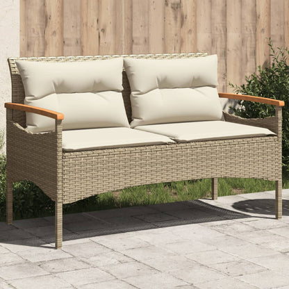 Banc de jardin avec coussins 116x62,5x74 cm poly rotin beige