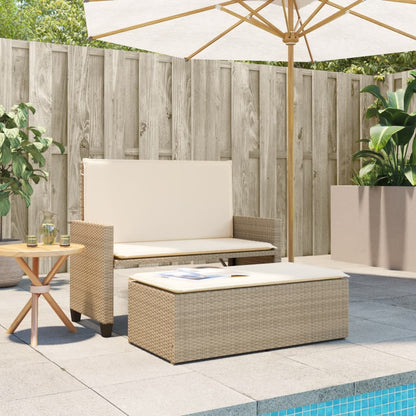 Gartenbank mit Kissen und Hocker Beige Poly Rattan