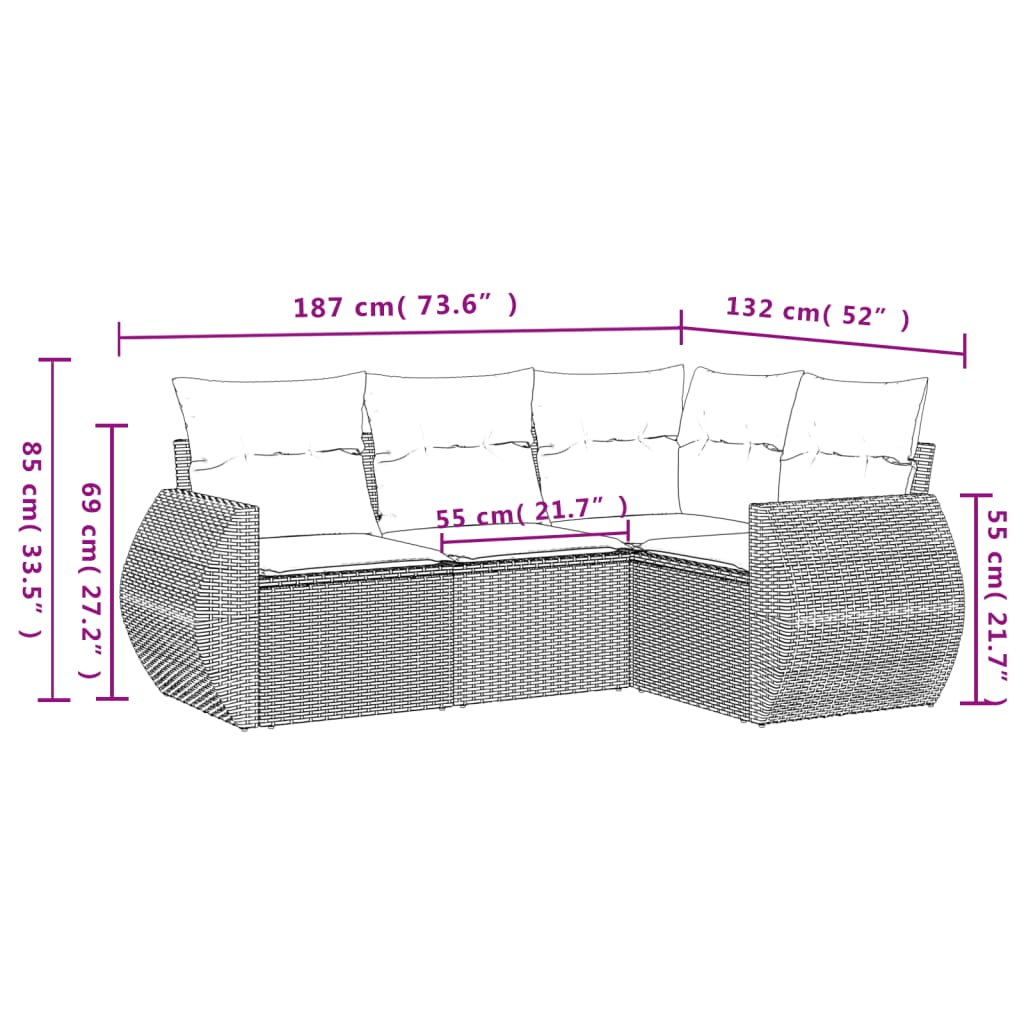 4-tlg. Garten-Sofagarnitur mit Kissen Beige Poly Rattan