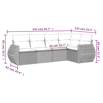 5-tlg. Garten-Sofagarnitur mit Kissen Hellgrau Poly Rattan