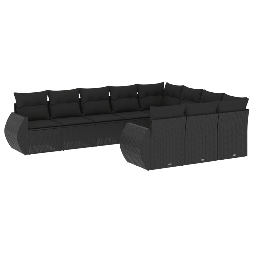 10-tlg. Garten-Sofagarnitur mit Kissen Schwarz Poly Rattan