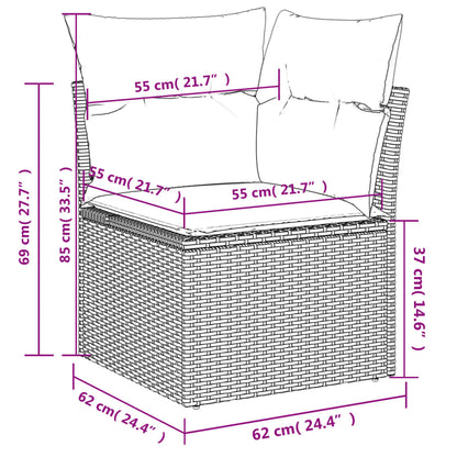 3-tlg. Garten-Sofagarnitur mit Kissen Hellgrau Poly Rattan