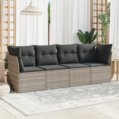 4-tlg. Garten-Sofagarnitur mit Kissen Hellgrau Poly Rattan