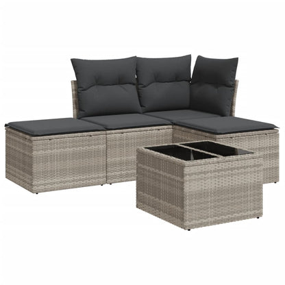 5-tlg. Garten-Sofagarnitur mit Kissen Hellgrau Poly Rattan