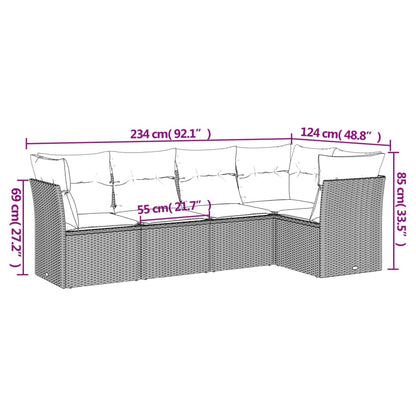 5-tlg. Garten-Sofagarnitur mit Kissen Beige Poly Rattan