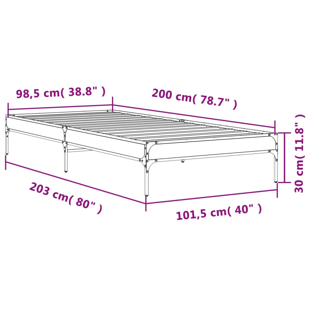 Bettgestell Sonoma-Eiche 100x200 cm Holzwerkstoff und Metall