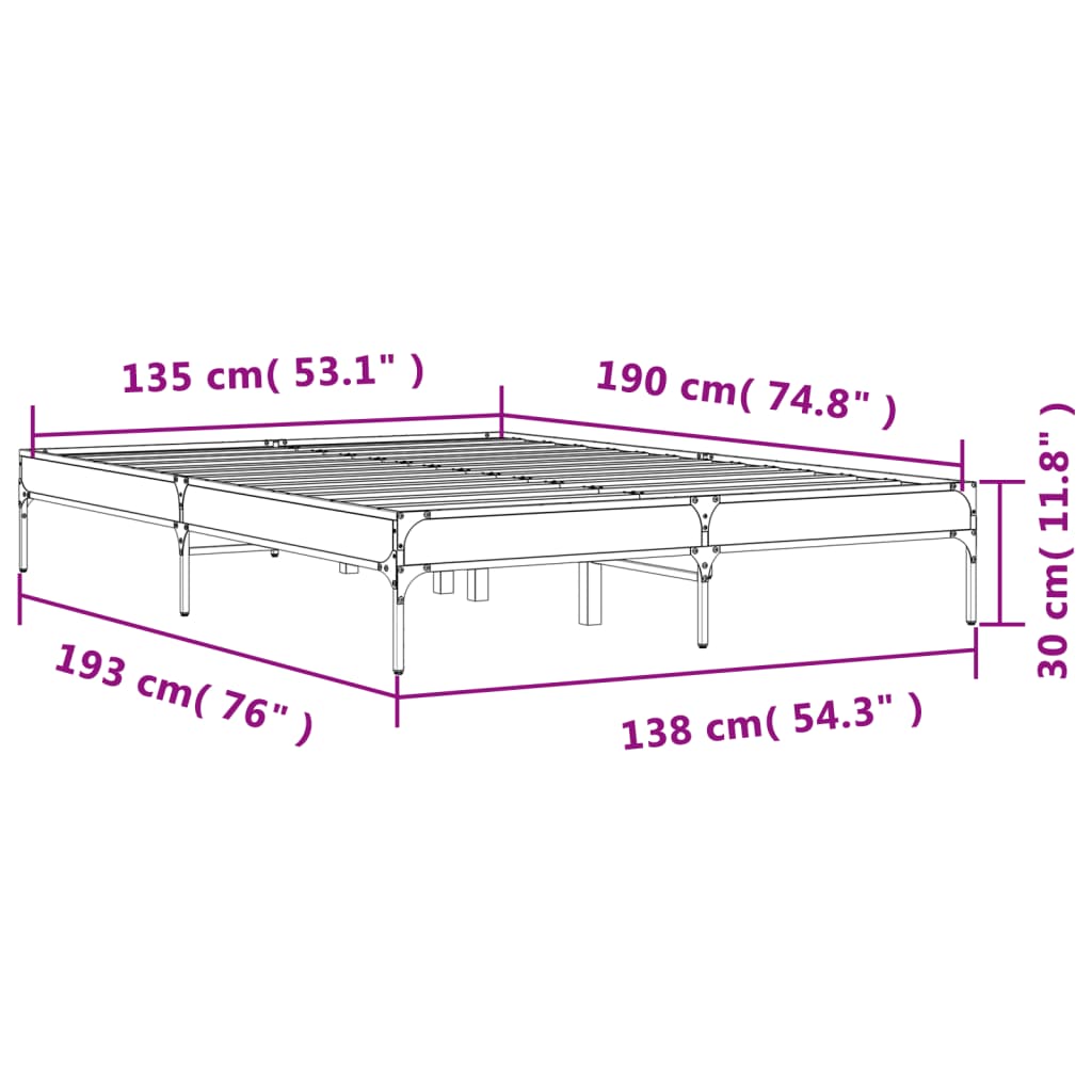 Bettgestell Sonoma-Eiche 135x190 cm Holzwerkstoff und Metall