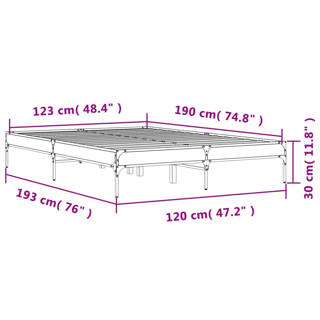 Bettgestell Sonoma-Eiche 120x190 cm Holzwerkstoff und Metall