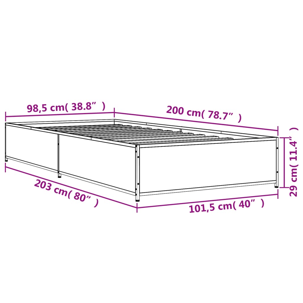 Bettgestell Sonoma-Eiche 100x200 cm Holzwerkstoff und Metall