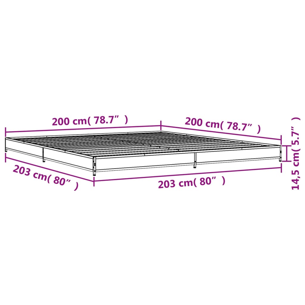 Bettgestell Schwarz 200x200 cm Holzwerkstoff und Metall