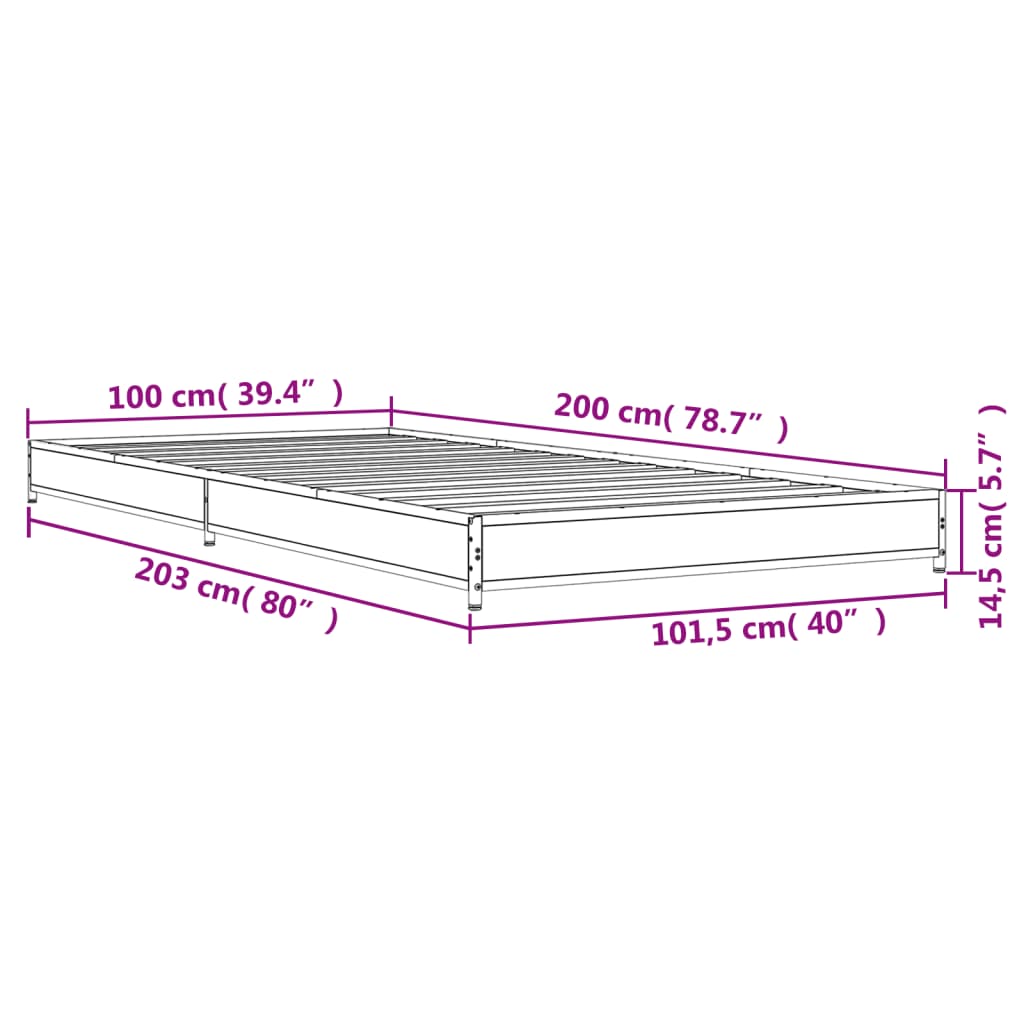 Bettgestell Schwarz 100x200 cm Holzwerkstoff und Metall