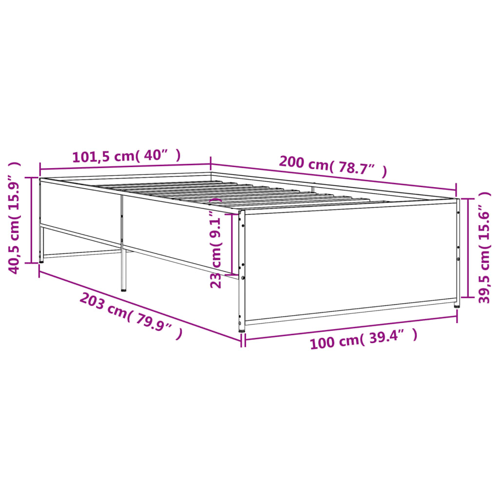 Bettgestell Räuchereiche 100x200 cm Holzwerkstoff und Metall