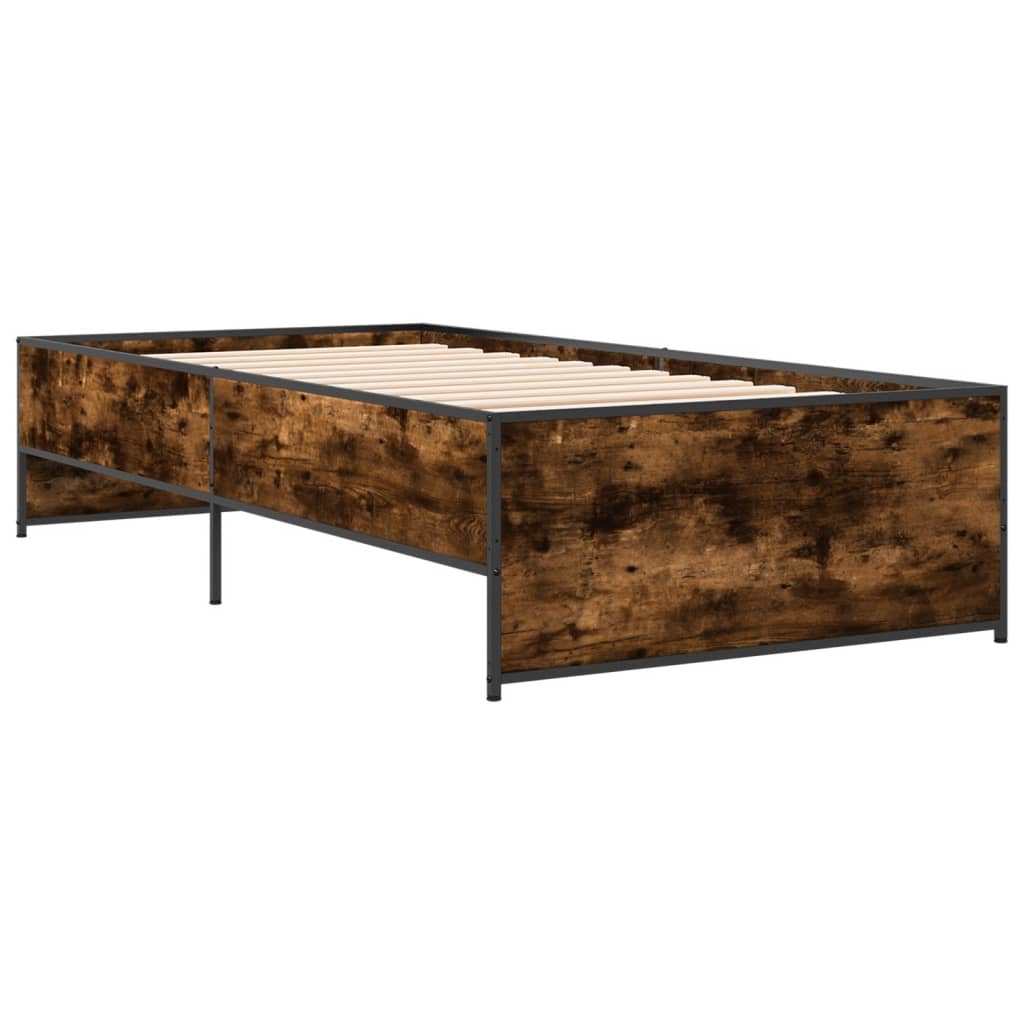 Bettgestell Räuchereiche 75x190 cm Holzwerkstoff und Metall