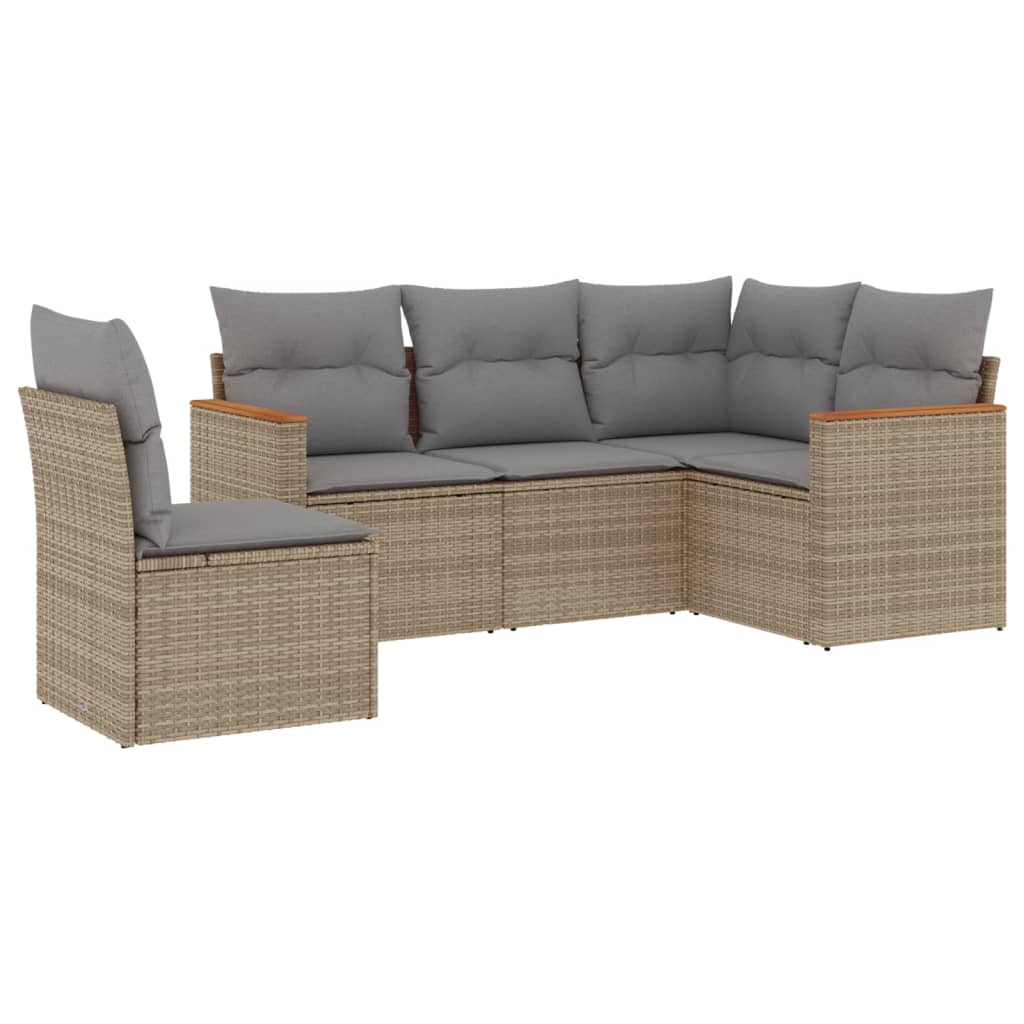 5-tlg. Garten-Sofagarnitur mit Kissen Beige Poly Rattan