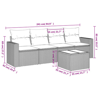 5-tlg. Garten-Sofagarnitur mit Kissen Hellgrau Poly Rattan