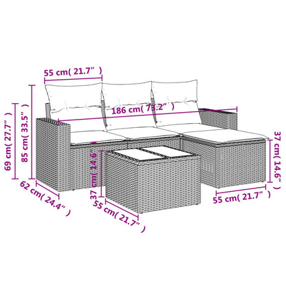 5-tlg. Garten-Sofagarnitur mit Kissen Hellgrau Poly Rattan