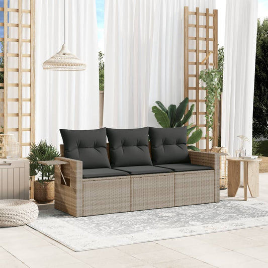 3-tlg. Garten-Sofagarnitur mit Kissen Hellgrau Poly Rattan