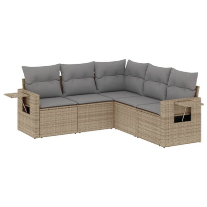 5-tlg. Garten-Sofagarnitur mit Kissen Beige Poly Rattan