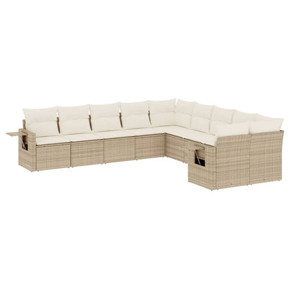 10-tlg. Garten-Sofagarnitur mit Kissen Beige Poly Rattan