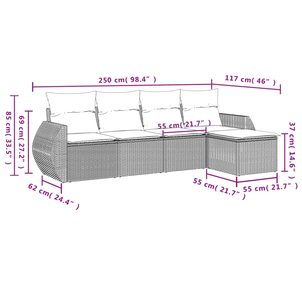 5-tlg. Garten-Sofagarnitur mit Kissen Beige Poly Rattan